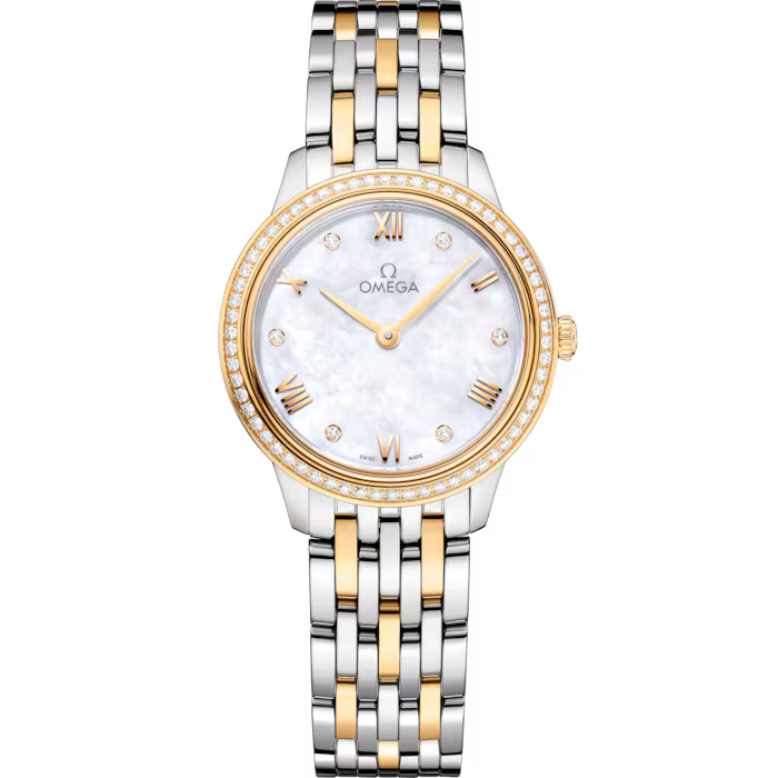 OMEGA De Ville Prestige 27.5mm White dial Steel ‑ yellow gold bracelet 434.25.28.60.55.001 - WATCHXNYC