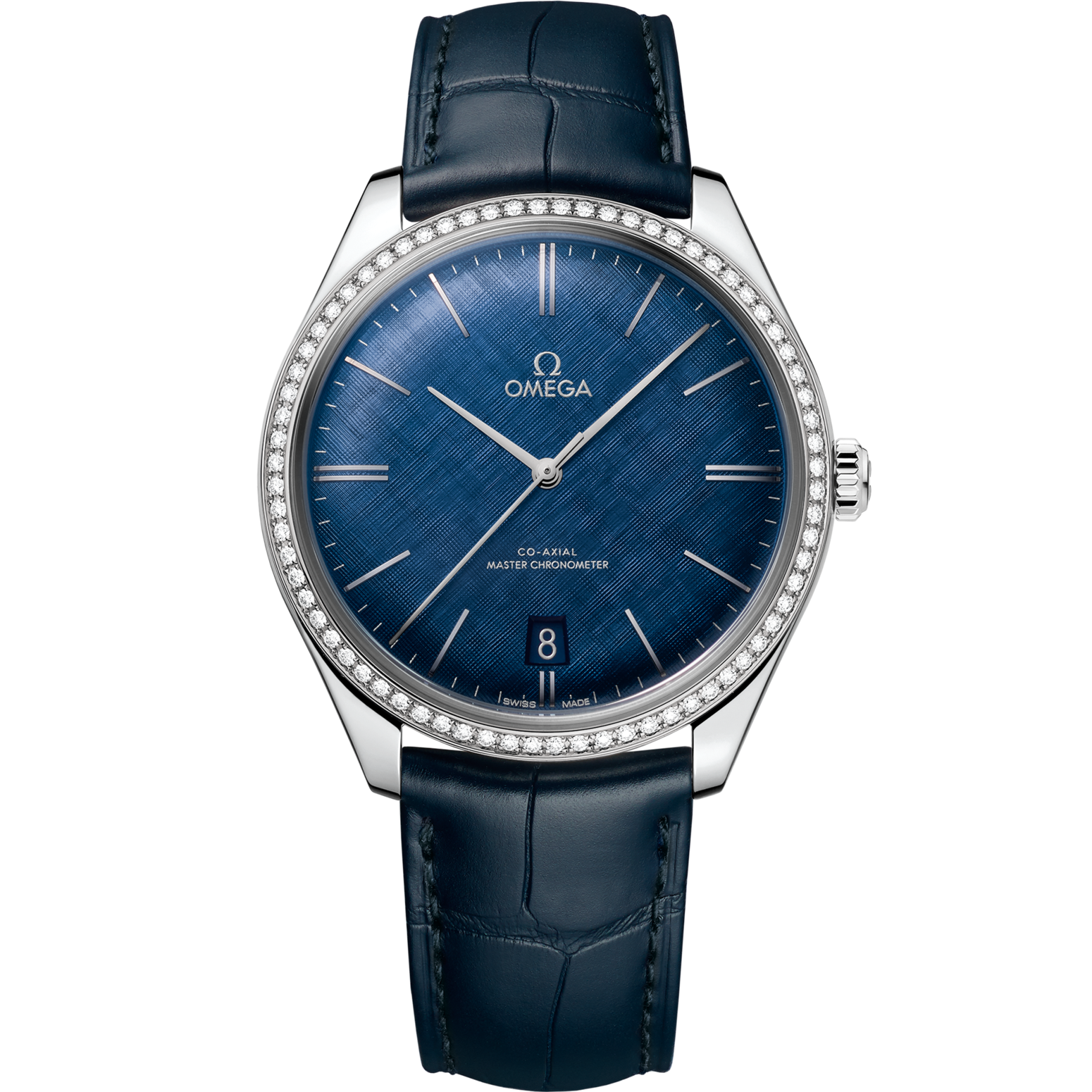 Omega De Ville Trésor 40 mm Blue Dial with Diamonds  Stainless Steel Strap 435.18.40.21.03.001 - WATCHXNYC