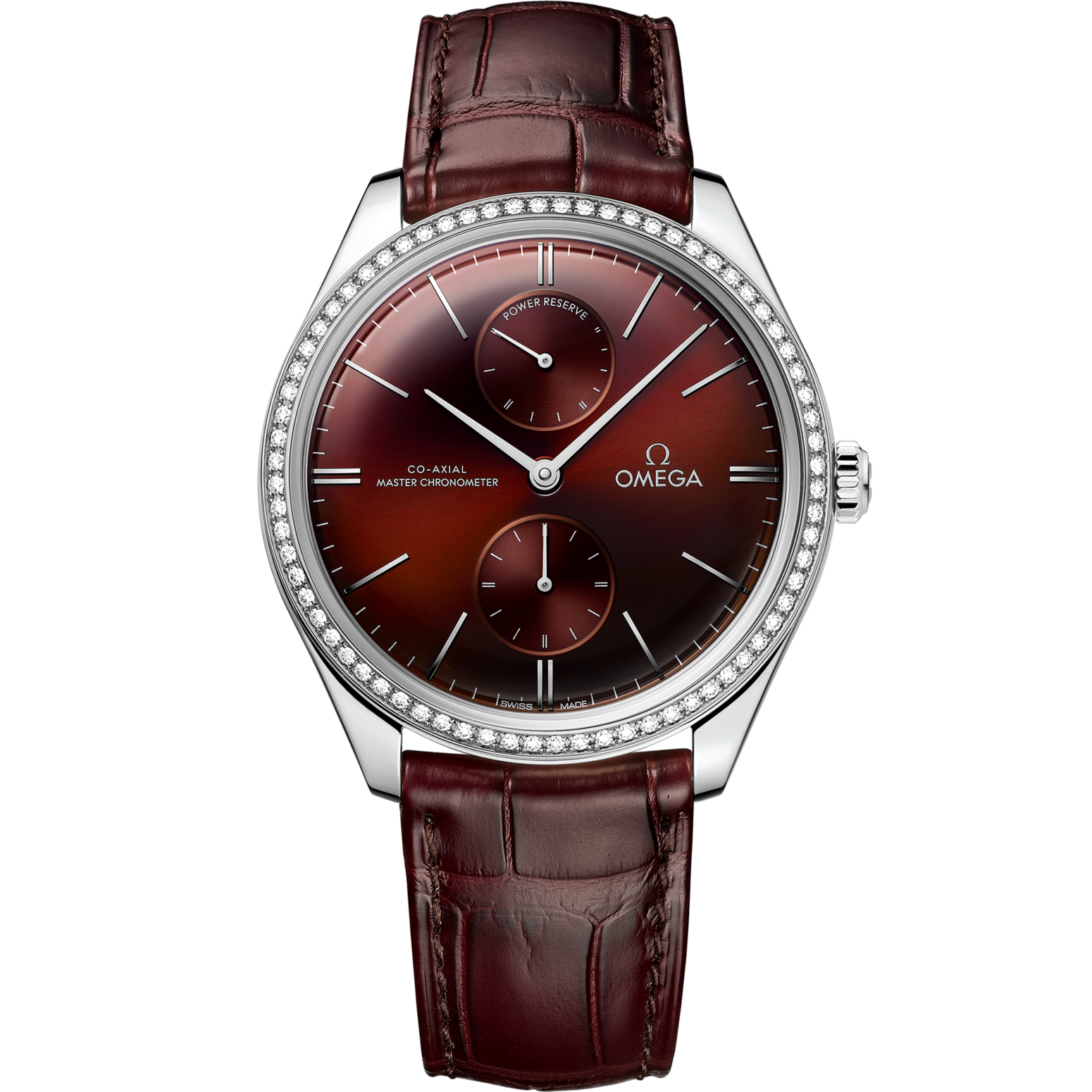 Omega De Ville Trésor 40 mm Red Dial  with Diamonds Stainless Steel Strap 435.18.40.22.11.001 - WATCHXNYC