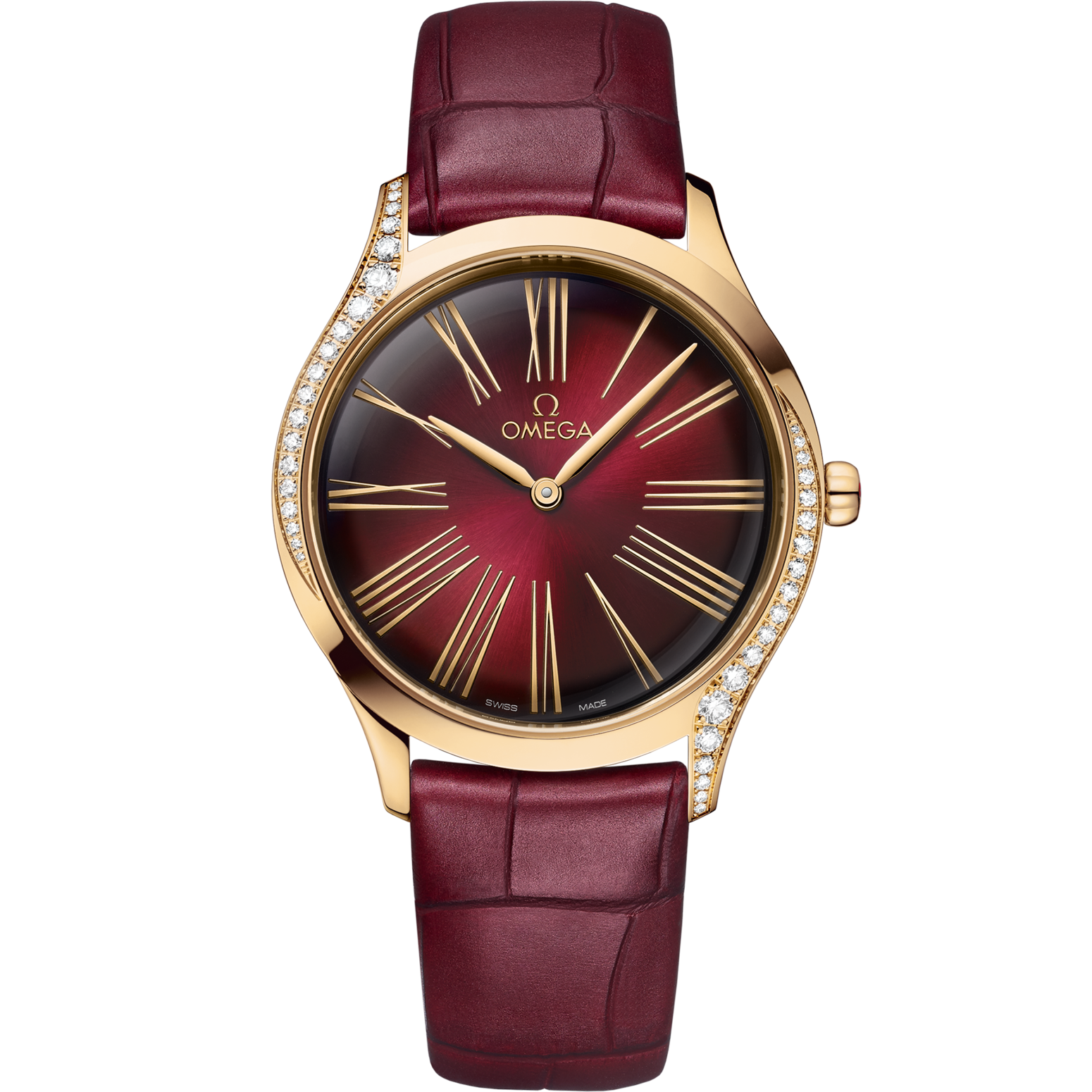 Omega De Ville Trésor 36 mm Red Dial with Diamonds  Moonshine™ 18k Rose Gold Strap 428.58.36.60.11.001 - WATCHXNYC