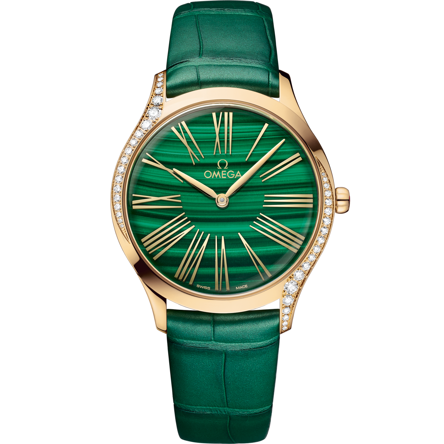 Omega De Ville Trésor 36 mm Green Dial with Diamonds  Moonshine™ 18k Rose Gold Strap 428.58.36.60.99.001 - WATCHXNYC