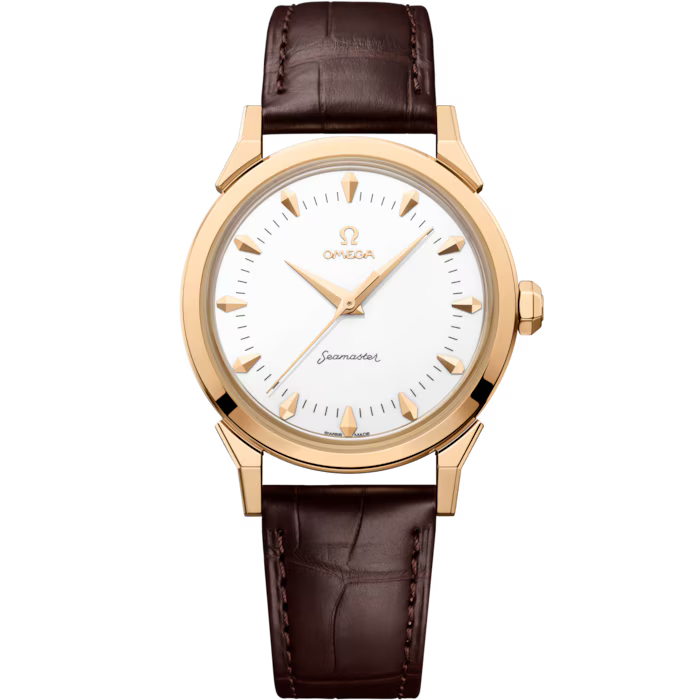 OMEGA Seamaster Milano Cortina 37mm White Dial Moonshine gold brown Alligator Leather strap 522.53.37.20.04.001 - WATCHXNYC