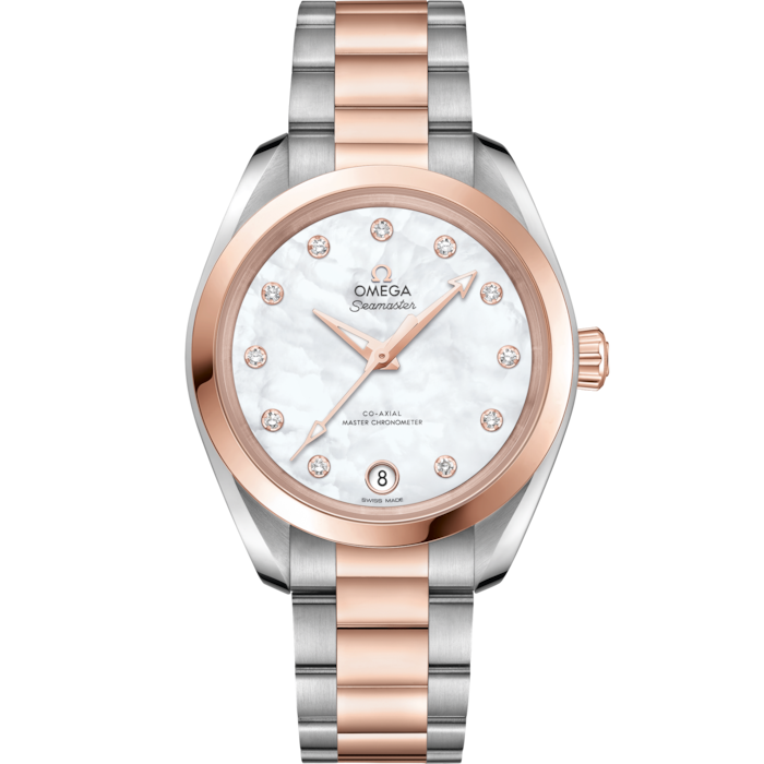Omega Seamaster Aqua Terra 34mm White Dial Steel & Sedna Gold 220.20.34.20.55.001 - WATCHXNYC