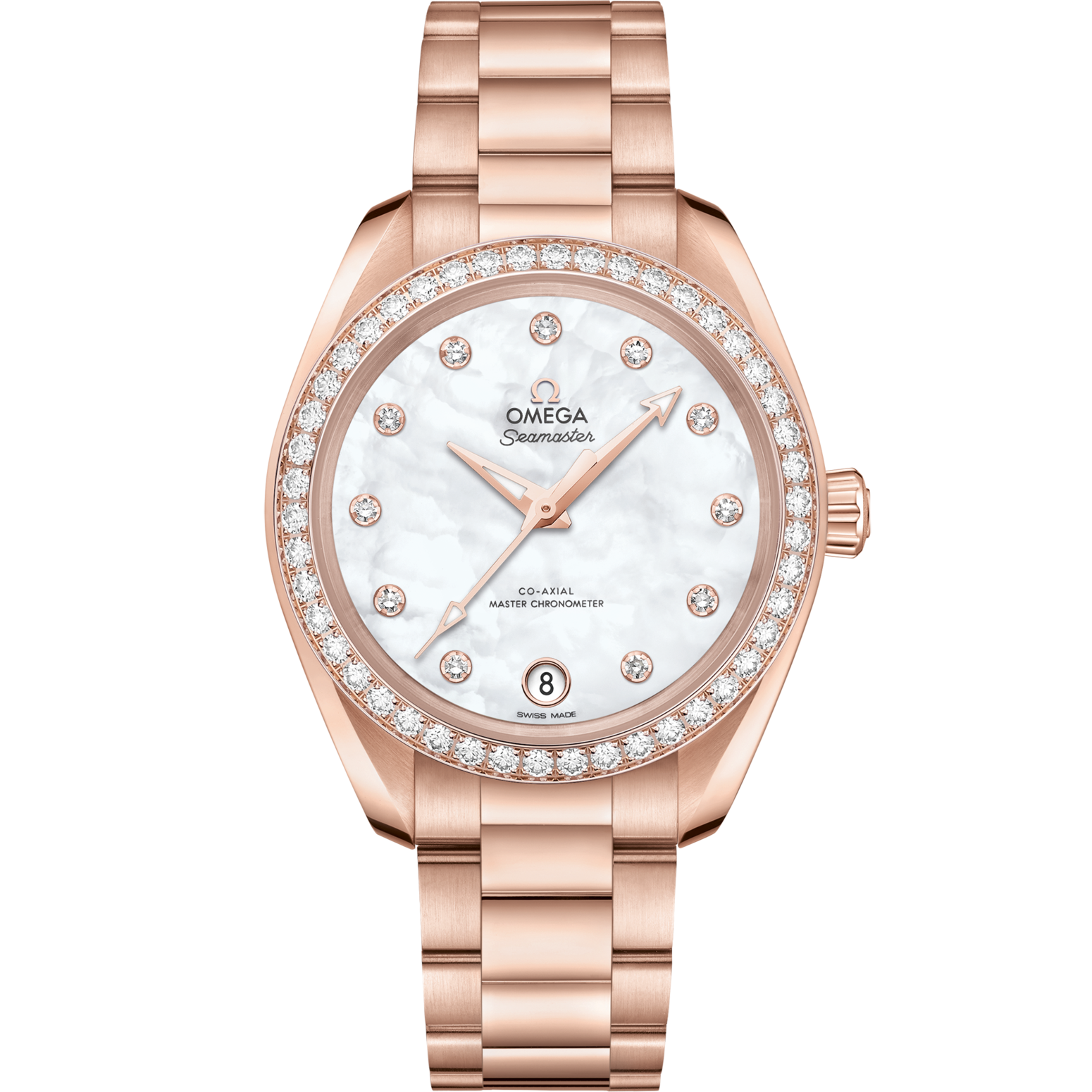 Omega Seamaster Aqua Terra 150M 34 mm White Dial with Diamonds Sedna™ 18k Rose Gold Bracelet 220.55.34.20.55.001 - WATCHXNYC