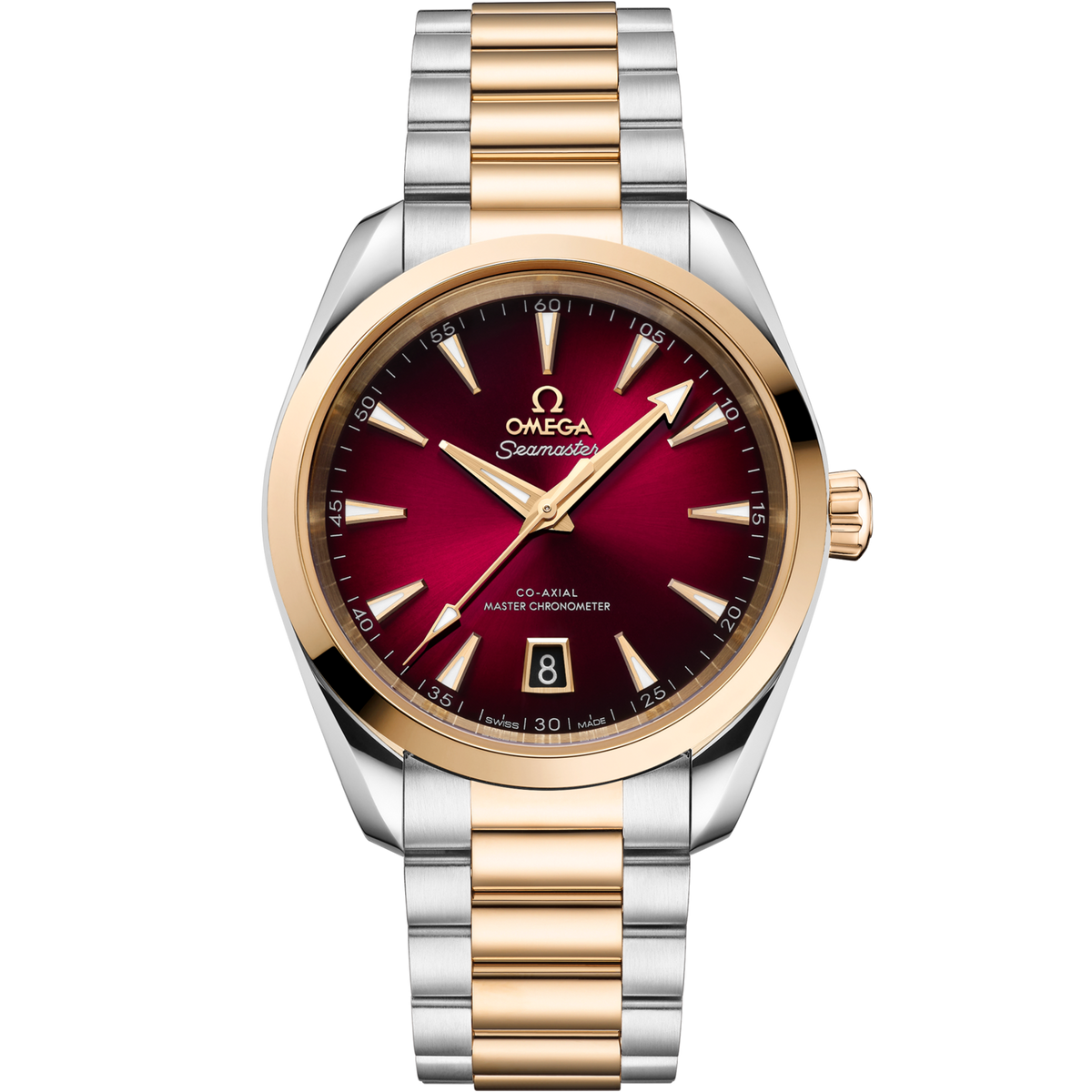 OMEGA Seamaster Aqua Terra 41 mm Red Dial Stainless Steel and Sedna™ 18k Yellow Gold Bracelet 220.20.38.20.10.002 - WATCHXNYC