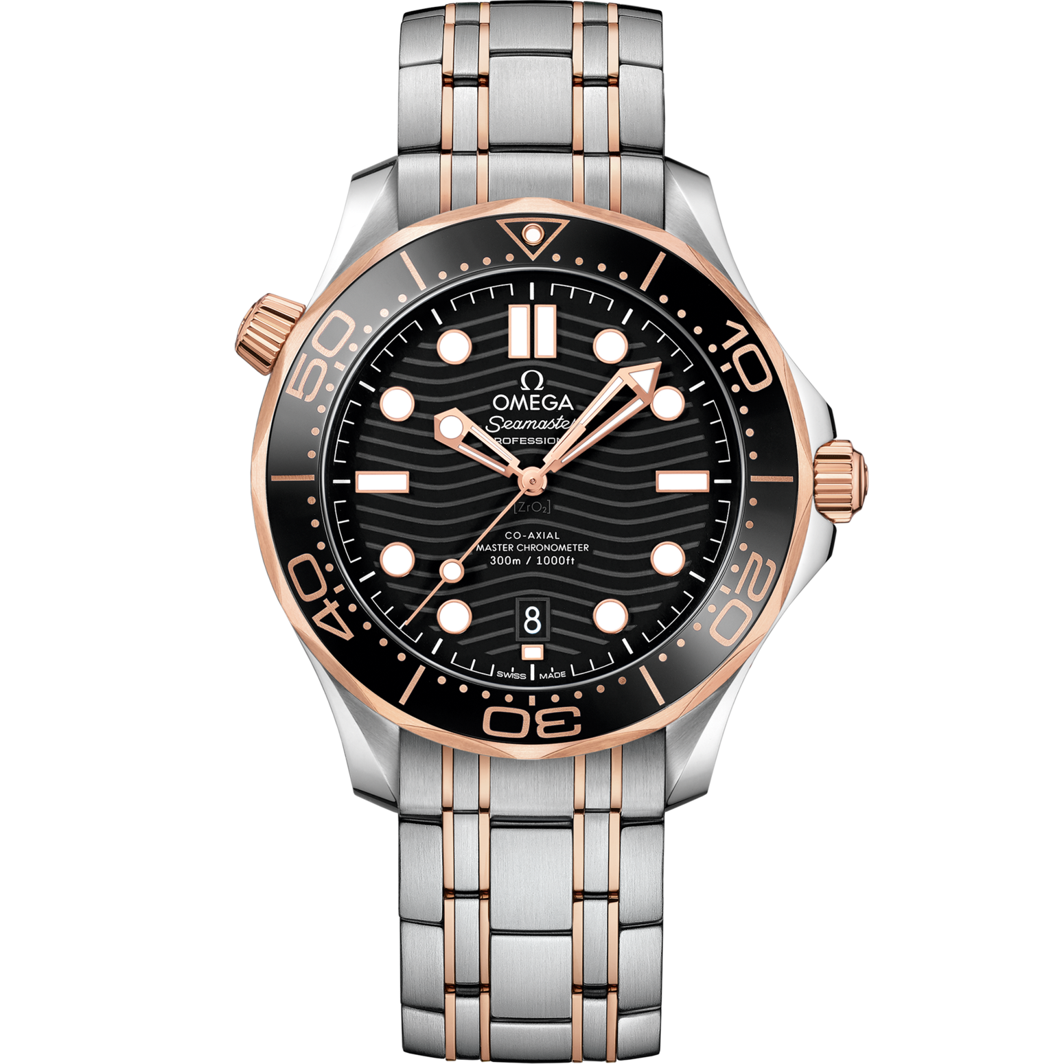 Omega Seamaster Diver 300M 42 mm Black Dial Stainless Steel and Sedna™ 18k Rose Gold Bracelet 210.20.42.20.01.001 - WATCHXNYC