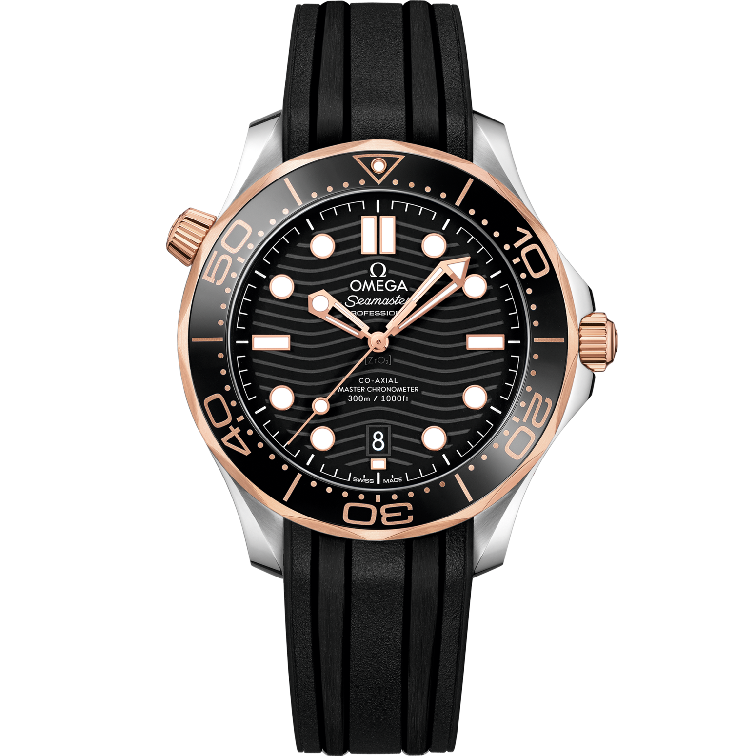 Omega Seamaster Diver 300M 42 mm Black Dial Stainless Steel and Sedna™ 18k Rose Gold Strap 210.22.42.20.01.002 - WATCHXNYC