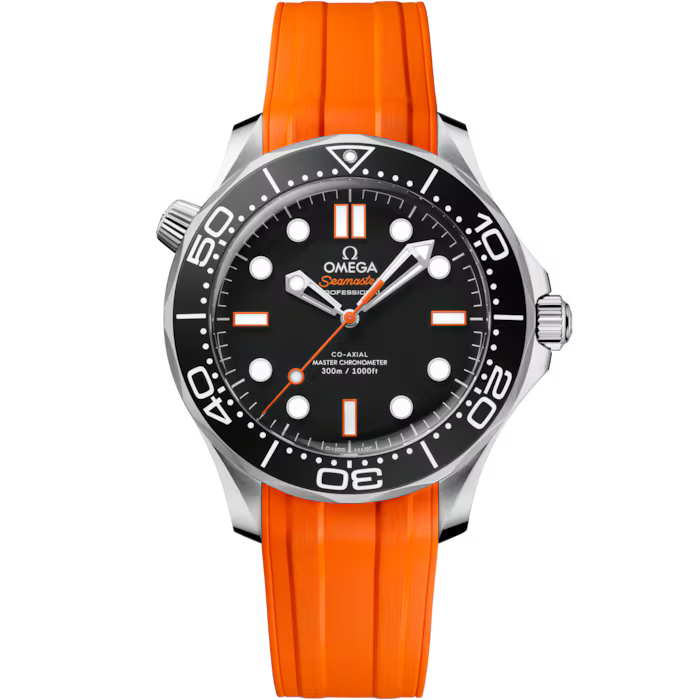 Omega Seamaster Diver 300M 42mm Black dial orange rubber strap  210.32.42.20.01.006 - WATCHXNYC