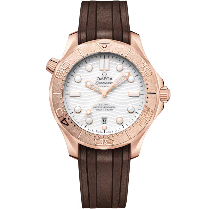 Omega Seamaster Diver 300M White dial 42mm sedna gold brown rubber strap  210.52.42.20.04.001 - WATCHXNYC