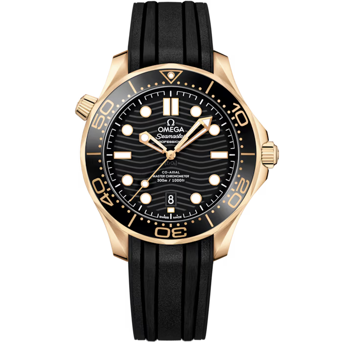 Omega Seamaster Diver 300M 42mm Black dial Moonshine gold rubber strap 210.62.42.20.01.003 - WATCHXNYC