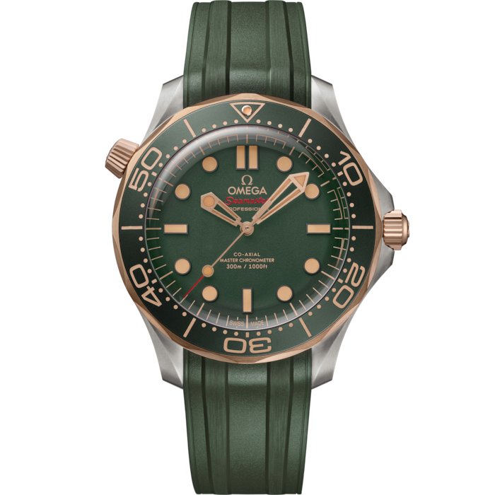 Omega Seamaster Diver 300M Green dial 42mm Titanium‑Bronze gold Rubber strap  210.92.42.20.10.001 - WATCHXNYC