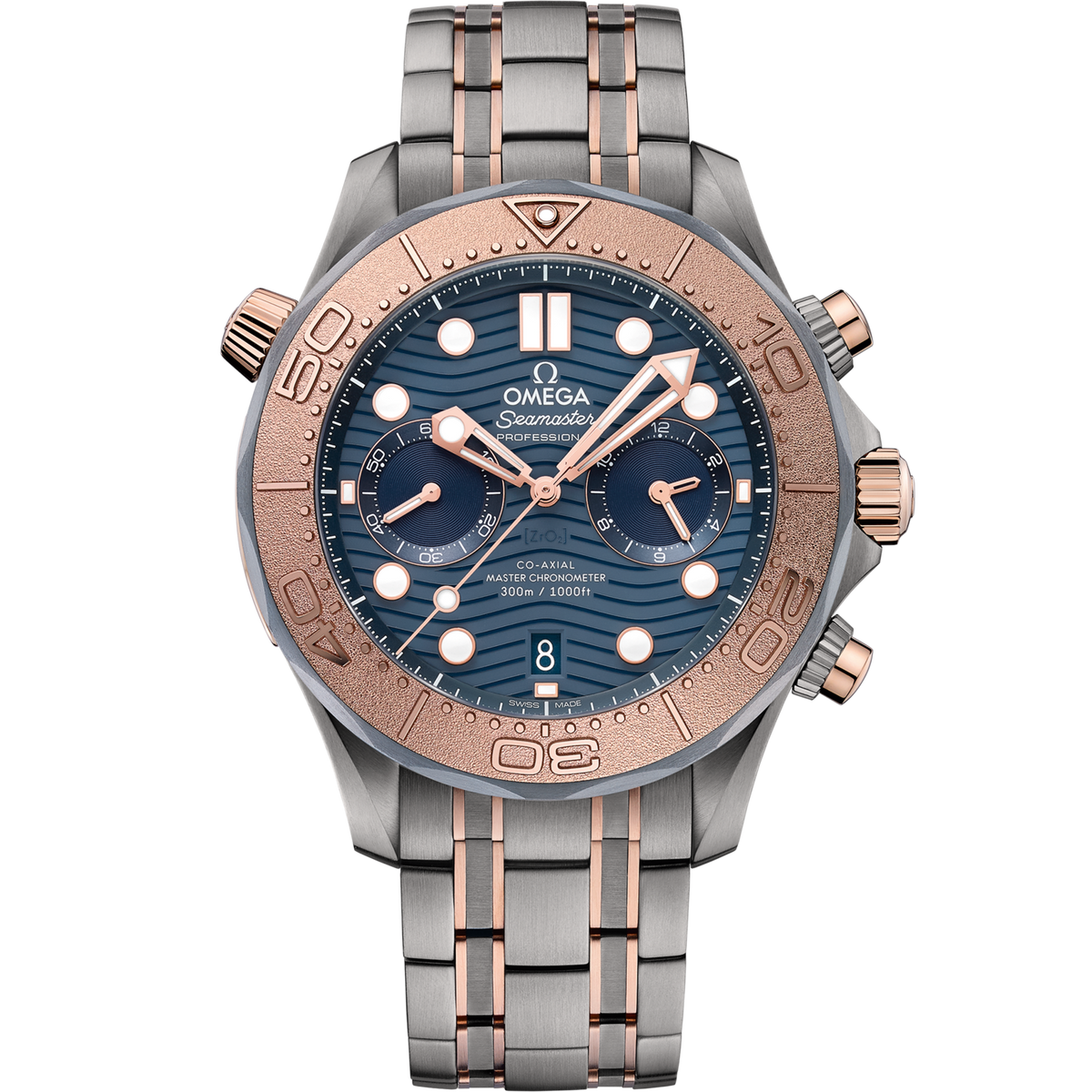 Omega Seamaster Diver 300M 44 mm Blue Dial Titanium ‑ tantalum ‑ Sedna™ 18k Rose Gold Bracelet 210.60.44.51.03.001 - WATCHXNYC