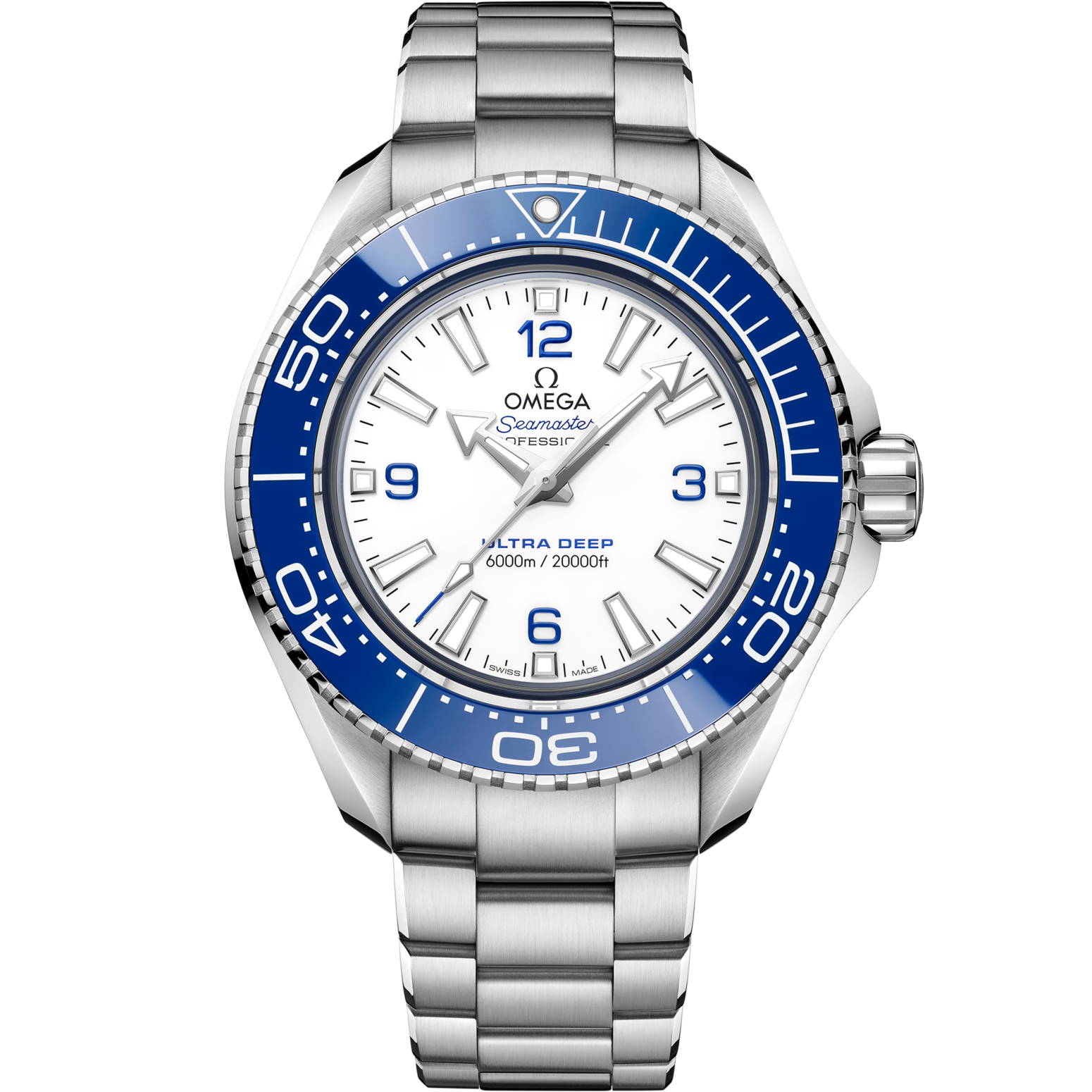 Omega Seamaster Planet Ocean 6000M 45.5 mm White Dial O‑MEGASTEEL Bracelet 215.30.46.21.04.001 - WATCHXNYC