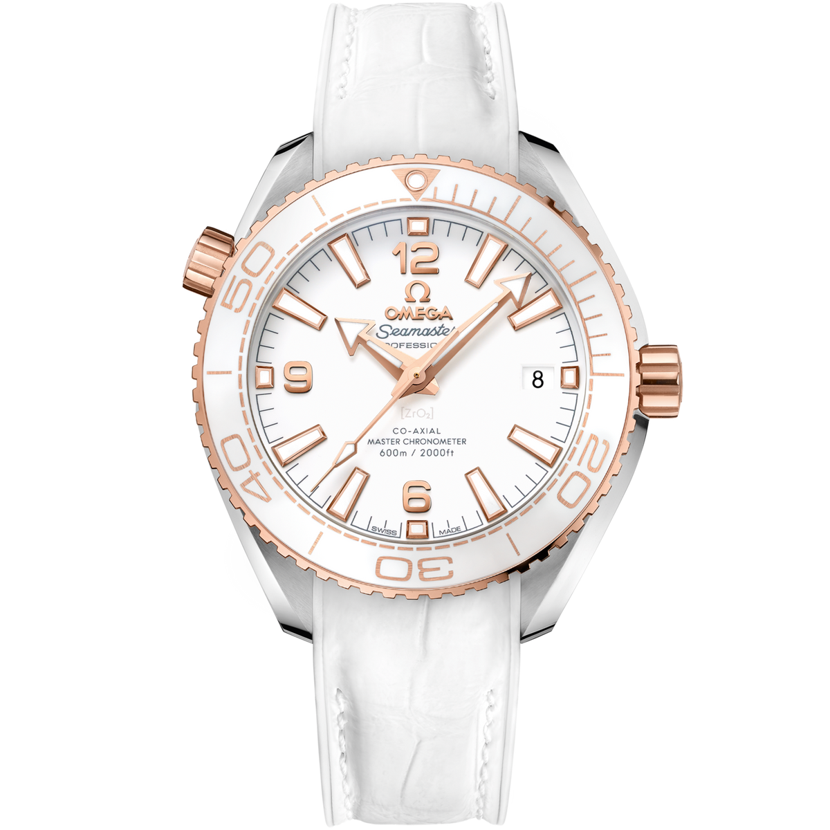 Omega Seamaster Planet Ocean 600M 39.5 mm White Dial Stainless Steel and Sedna™ 18k Rose Gold Strap 215.23.40.20.04.001 - WATCHXNYC