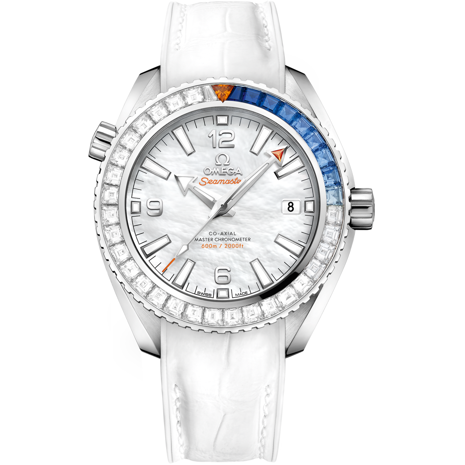 Omega Seamaster Planet Ocean 600M 39.5 mm White Dial with Diamonds White gold Strap 215.58.40.20.05.001 - WATCHXNYC