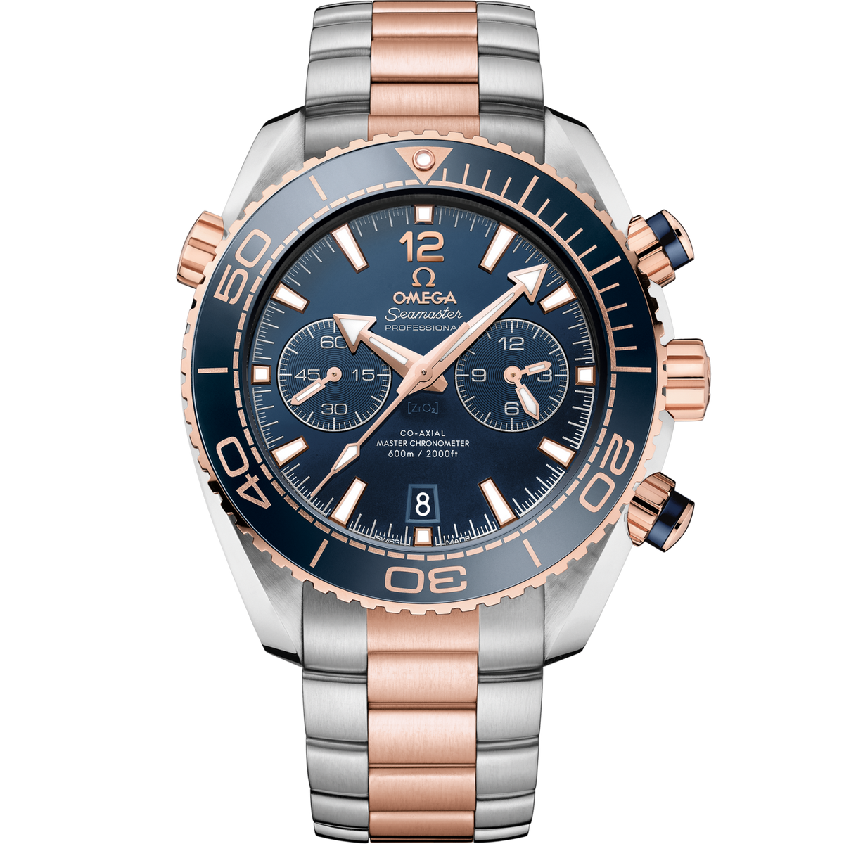 Omega Seamaster Planet Ocean 600M 45.5 mm Blue Dial Stainless Steel and Sedna™ 18k Rose Gold Bracelet 215.20.46.51.03.001 - WATCHXNYC