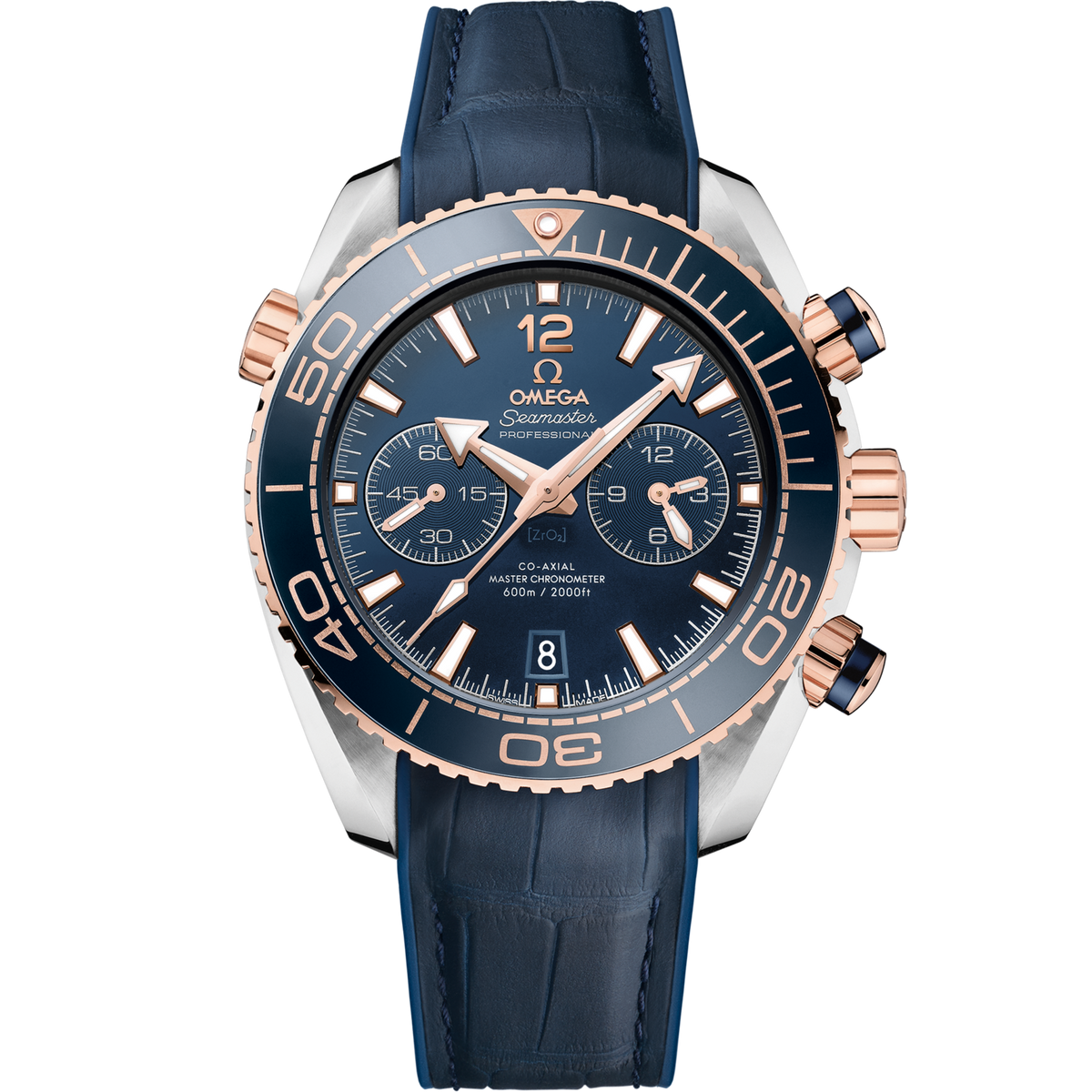 Omega Seamaster Planet Ocean 600M 45.5 mm Blue Dial Stainless Steel and Sedna™ 18k Rose Gold Strap 215.23.46.51.03.001 - WATCHXNYC