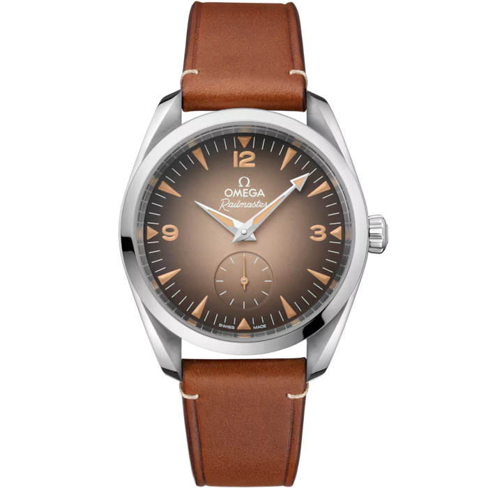 OMEGA Seamaster Railmaster 38mm Brown dial steel Leather strap 235.12.38.20.13.001 - WATCHXNYC
