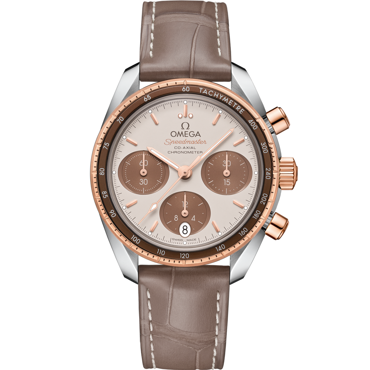 Omega Speedmaster 38  Brown Dial  38 mm  Stainless Steel Sedna™18k Rose Gold Strap 324.23.38.50.02.002 - WATCHXNYC