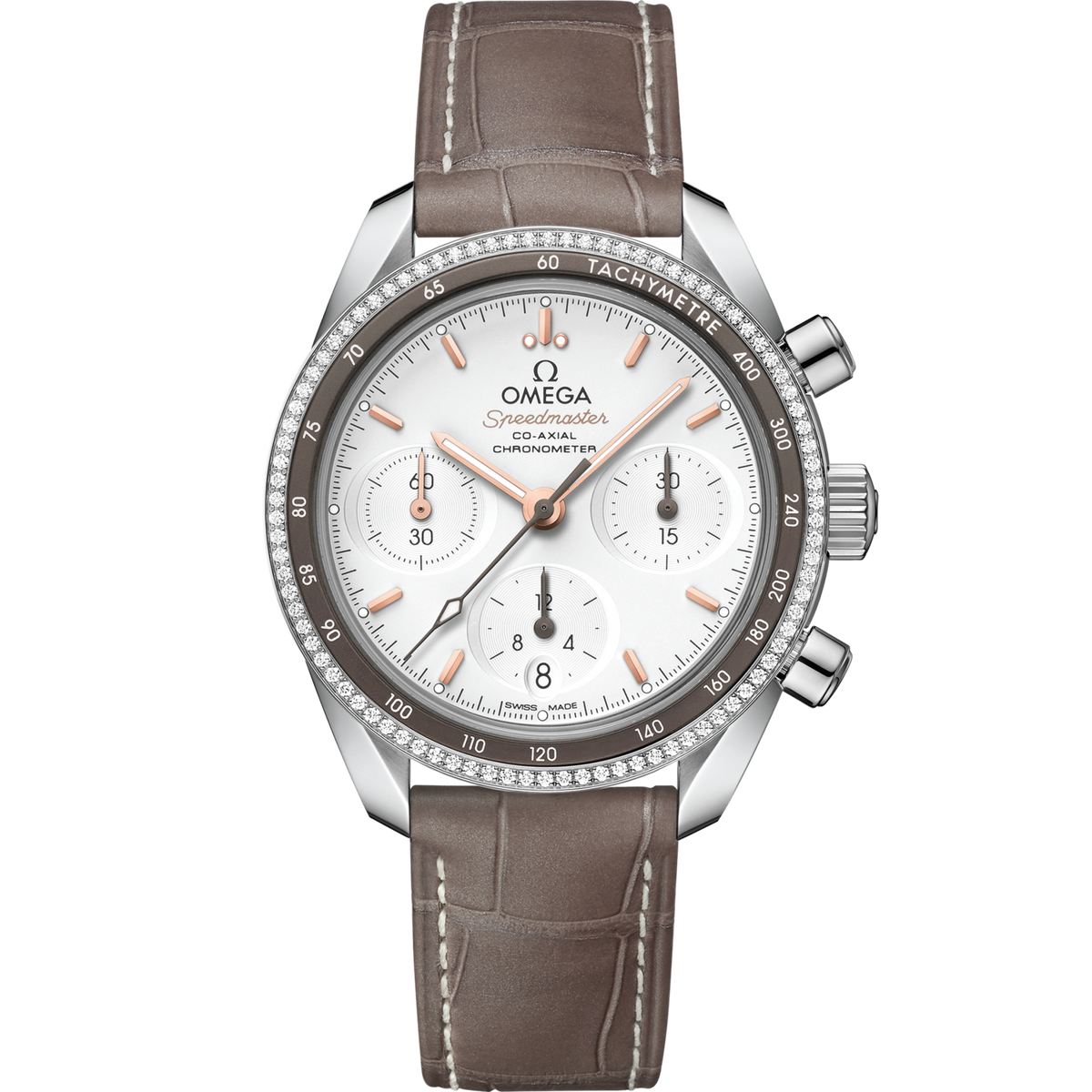 Omega Speedmaster 38  Silver Dia 38 mm  with Diamonds  Stainless Steel  Strap 324.38.38.50.02.001 - WATCHXNYC
