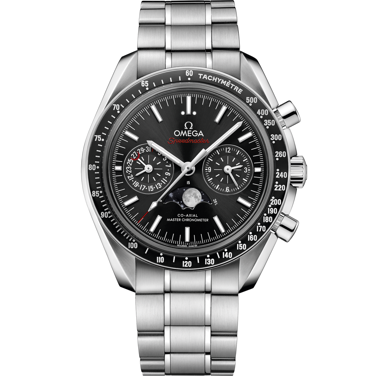 Omega Speedmaster  Moonphase  Black Dial 44.25 mm  Stainless Steel Bracelet 304.30.44.52.01.001 - WATCHXNYC