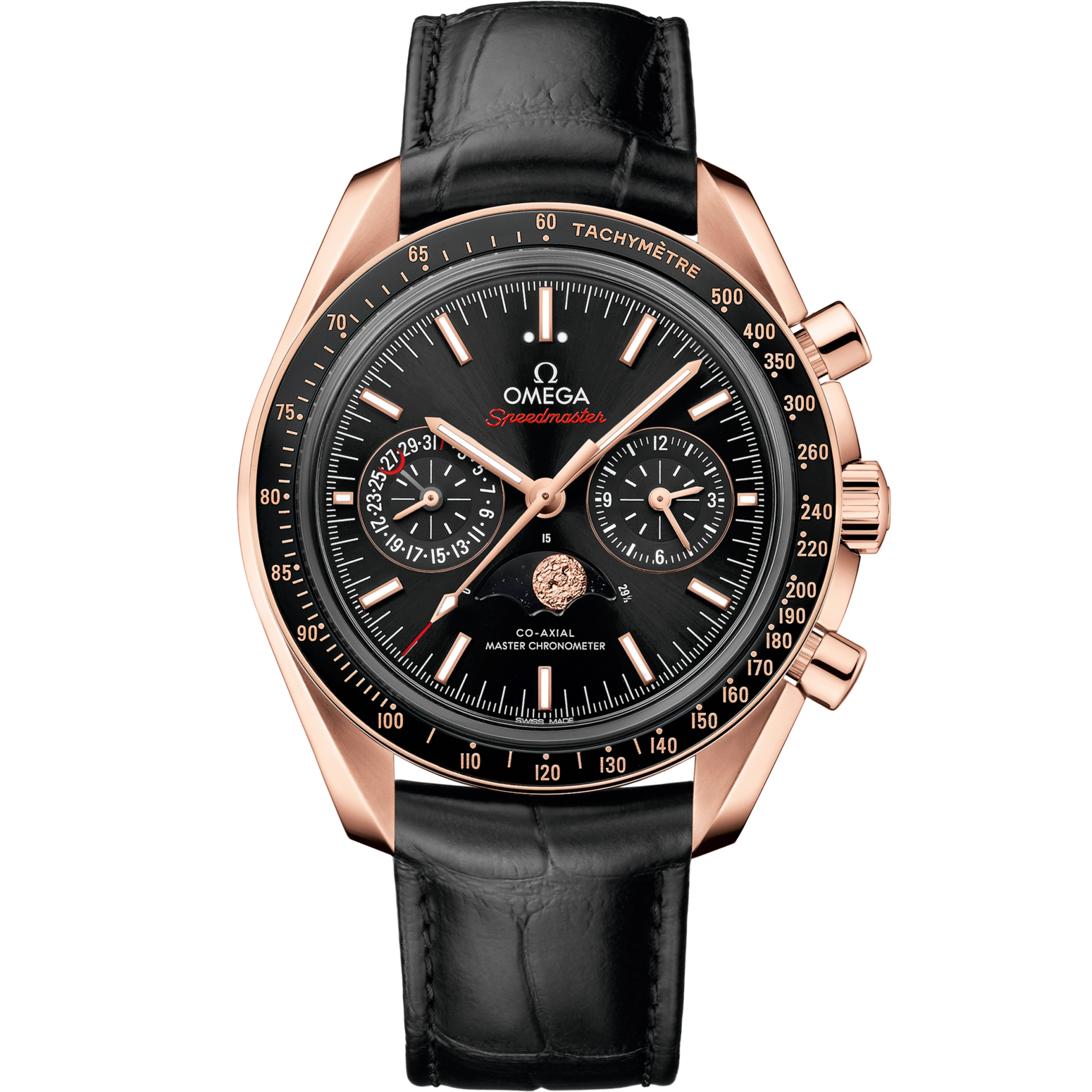 Omega Speedmaster  Moonphase  Black Dial 44.25 mm  Sedna™18k Rose Gold Strap 304.63.44.52.01.001 - WATCHXNYC
