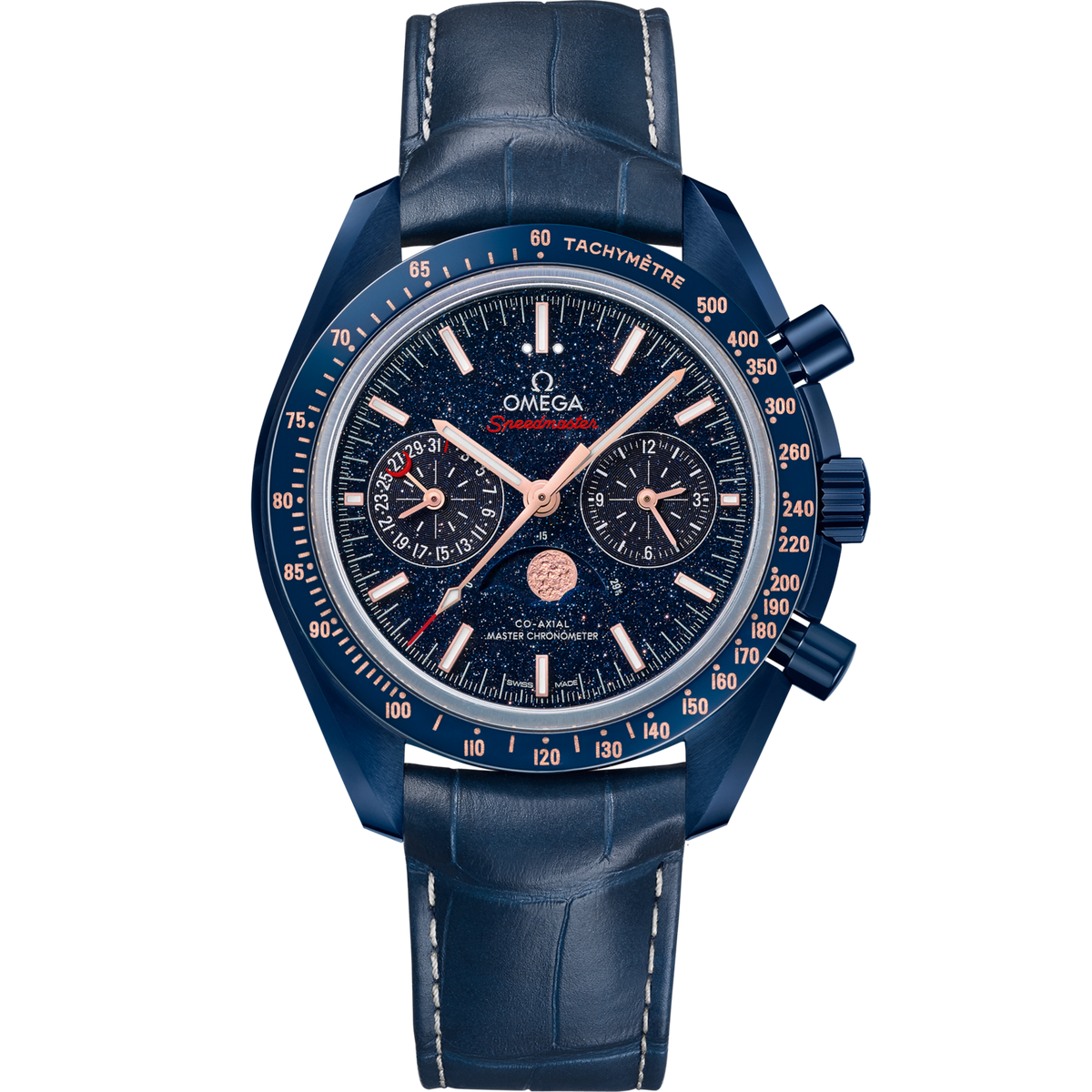 Omega Speedmaster  Moonphase  Blue Dial  44.25 mm Blue ceramic Strap 304.93.44.52.03.002 - WATCHXNYC