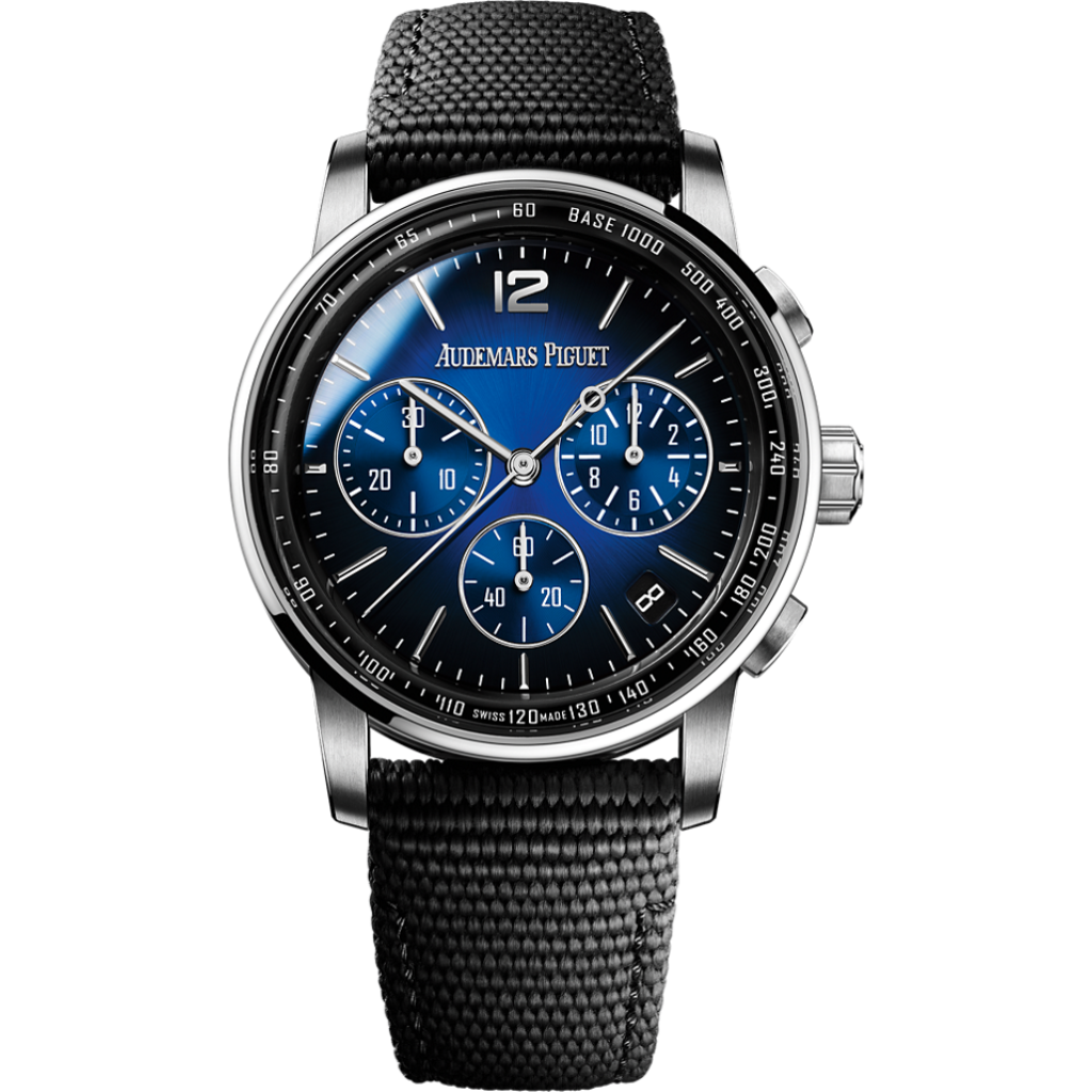 Audemars Piguet Code 11.59 by Audemars Piguet Selfwinding Chronograph 41 mm Blue  Dial 18-Carat White Gold Rubber-Coated Strap 26393BC.OO.A002KB.01 - Wrist Boutique