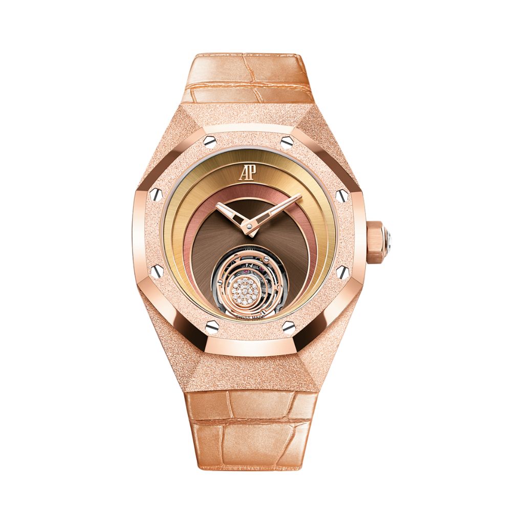 Audemars Piguet Royal Oak Concept Flying Tourbillon _x0093_Tamara Ralph_x0094_ 38.5 mm Satin Brown Dial with Diamonds 18-Carat Pink Gold   Strap 26630OR.GG.D626CR.01 - WATCHXNYC