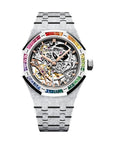 Audemars Piguet Royal Oak Frosted Gold Double Balance Wheel Openworked 37 mm Transparent Dial with Diamonds 18-Carat White Gold Bracelet 15468BC.YG.1259BC.01-B - Wrist Boutique