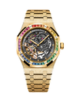 Audemars Piguet Royal Oak Frosted Gold Double Balance Wheel Openworked 41 mm Slate Grey Dial with Diamonds 18-Carat Yellow Gold Bracelet 15412BA.YG.1224BA.01-B - WATCHXNYC