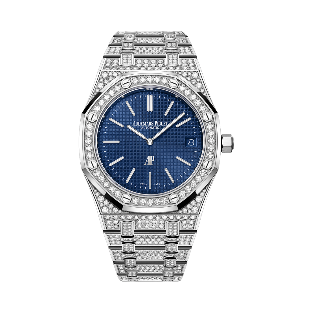 Audemars Piguet Royal Oak _x0093_Jumbo_x0094_ Extra-Thin 39 mm Blue  Dial with Diamonds 18-Carat White Gold Bracelet 16202BC.ZZ.1241BC.02 - WATCHXNYC