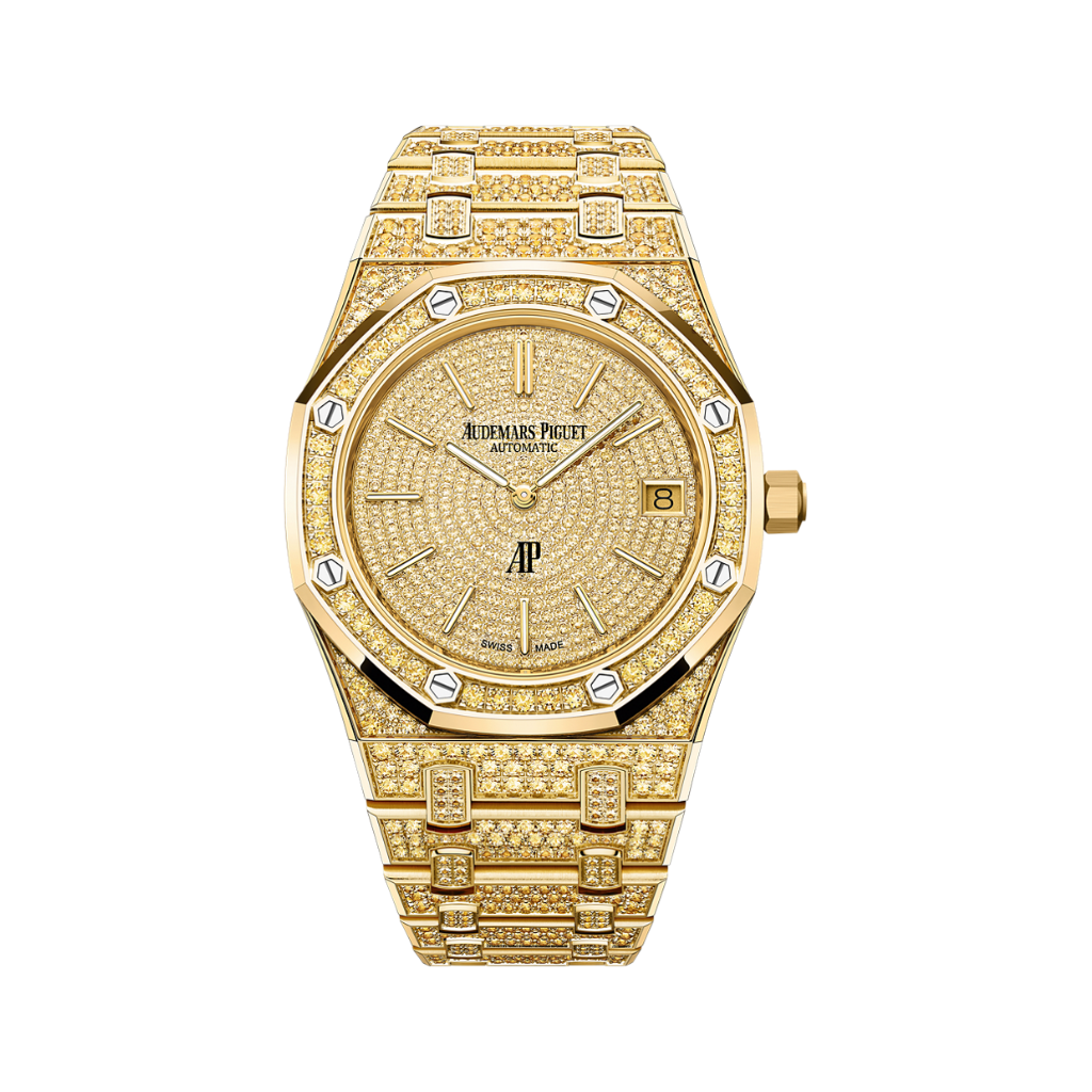 Audemars Piguet Royal Oak _x0093_Jumbo_x0094_ Extra-Thin 39 mm Diamond Paved Dial 18-Carat Yellow Gold Bracelet 16202BA.HH.1241BA.01 - WATCHXNYC