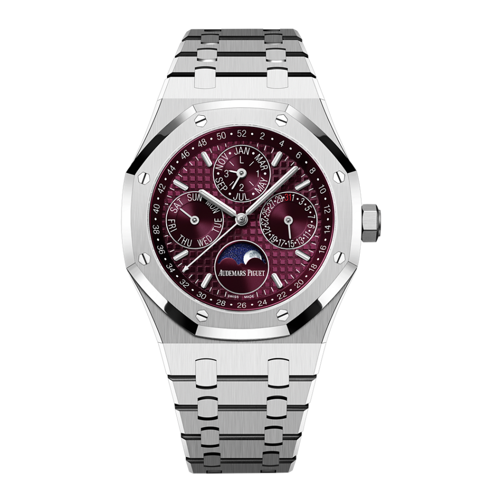 Audemars Piguet Royal Oak Perpetual Calendar 41 mm Burgundy  Dial 18-Carat White Gold Bracelet 26574BC.OO.1220BC.01 - WATCHXNYC
