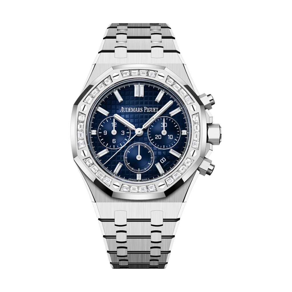 Audemars Piguet Royal Oak Selfwinding Chronograph 38 mm Blue  Dial with Diamonds 18-Carat White Gold Bracelet 26715BC.ZZ.1356BC.01 - WATCHXNYC