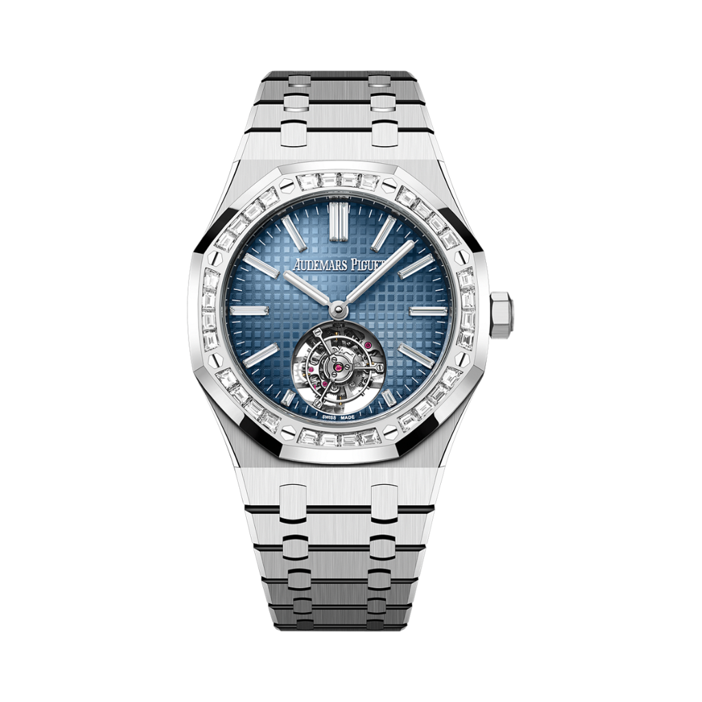 Audemars Piguet Royal Oak Selfwinding Flying Tourbillon 41 mm Blue  Dial with Diamonds 18-Carat White Gold Bracelet 26730BC.ZZ.1320BC.02 - WATCHXNYC