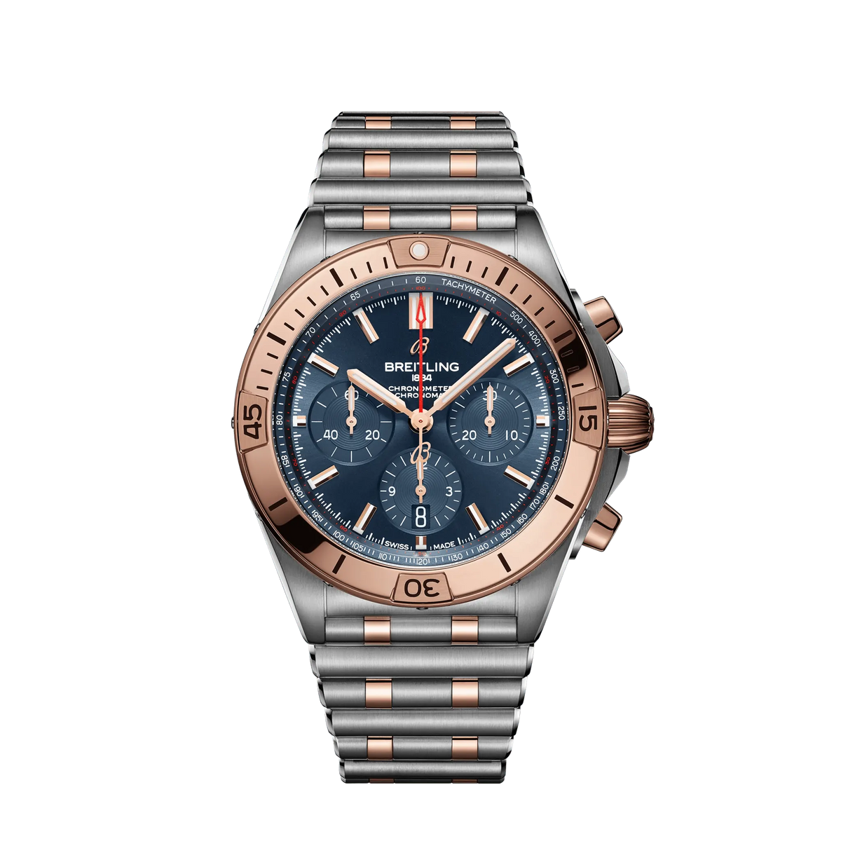 Breitling Chronomat B01 42mm Blue Dial Stainless Steel & 18K Red Gold Metal Bracelet UB0134101C1U1 - WATCHXNYC
