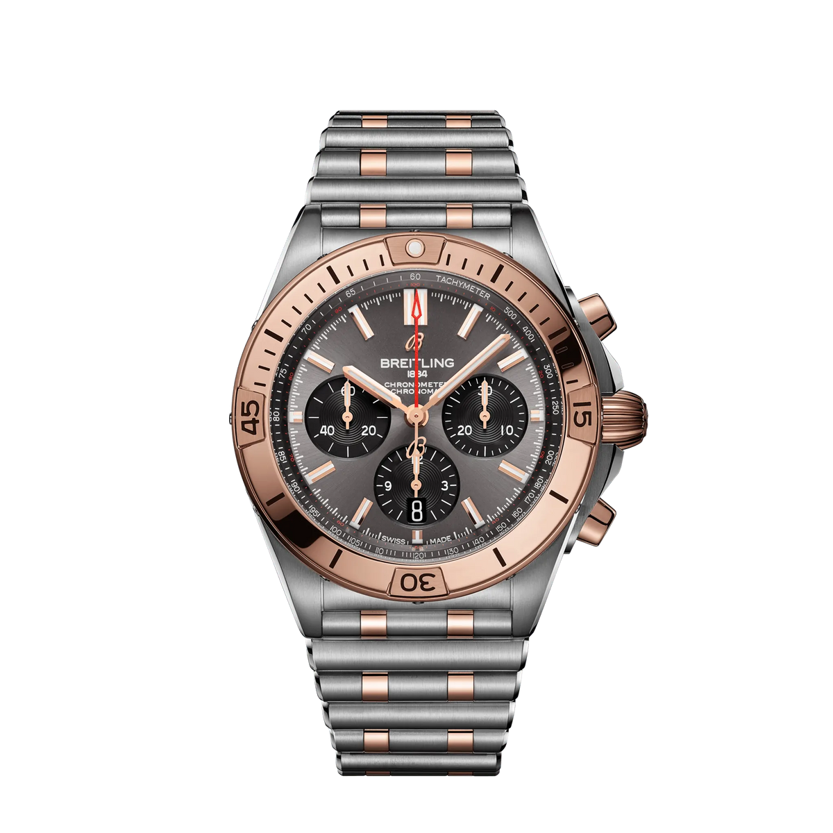 Breitling Chronomat B01 42mm Grey and Black Dial Stainless Steel &amp; 18K Red Gold Metal Bracelet UB0134101B1U1 - WATCHXNYC