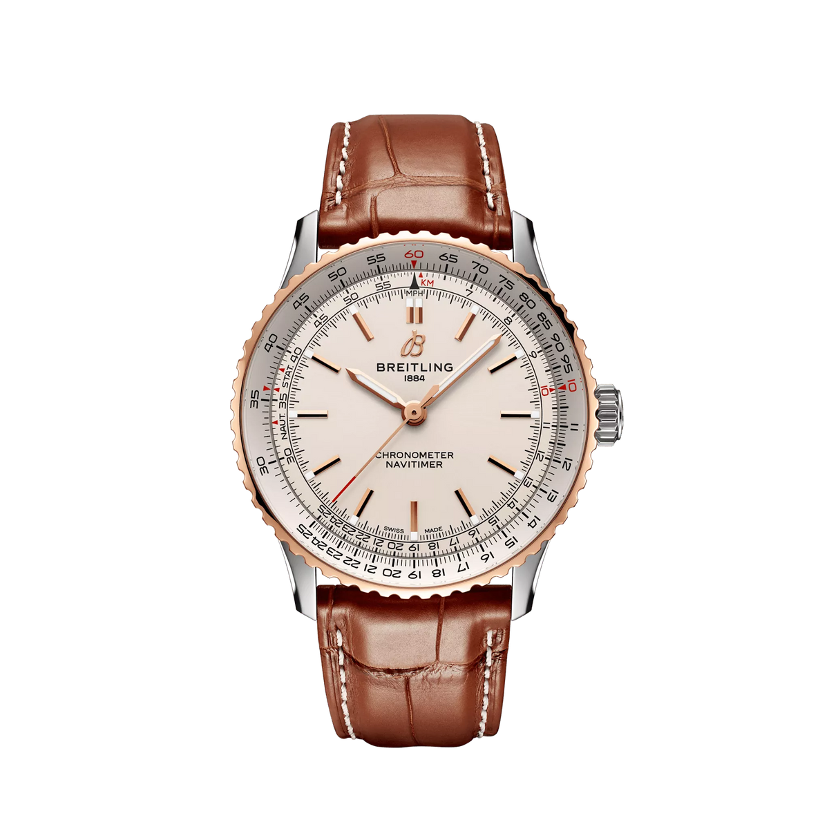 Breitling Navitimer Automatic 41 mm White Dial Stainless Steel & 18K Red Gold   Leather Strap U17329F41G1P1 - WATCHXNYC