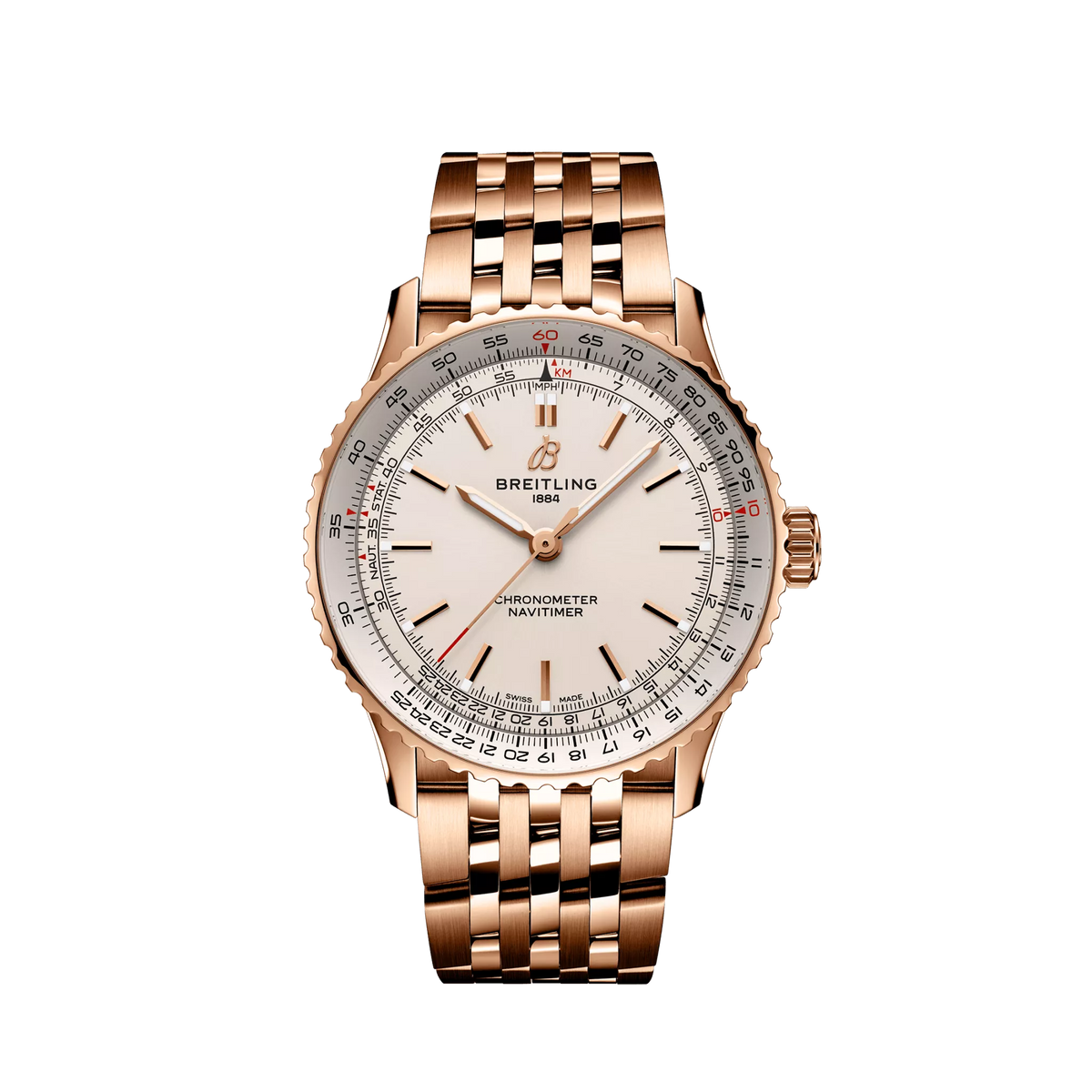 Breitling Navitimer Automatic 41mm White Dial Small Scale Traceable 18K Red Gold Bracelet R17329F41G1R1 - WATCHXNYC