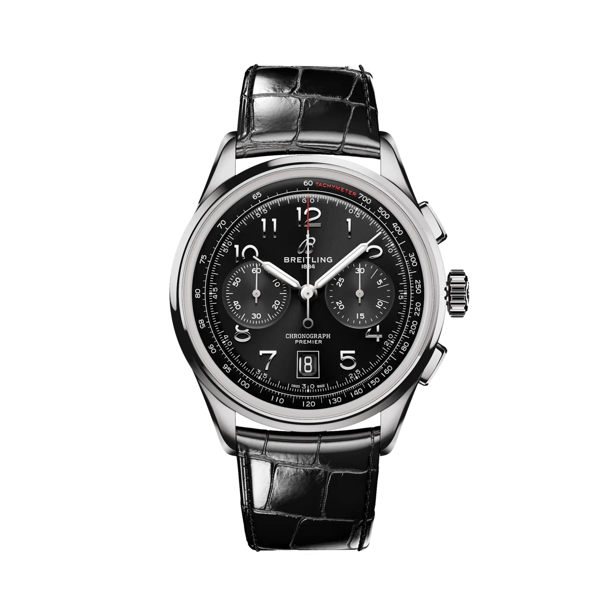 Breitling Premier B01 Chronograph 42 mm Black Dial Stainless Steel   Leather Black Strap AB0145221B1P1 - WATCHXNYC