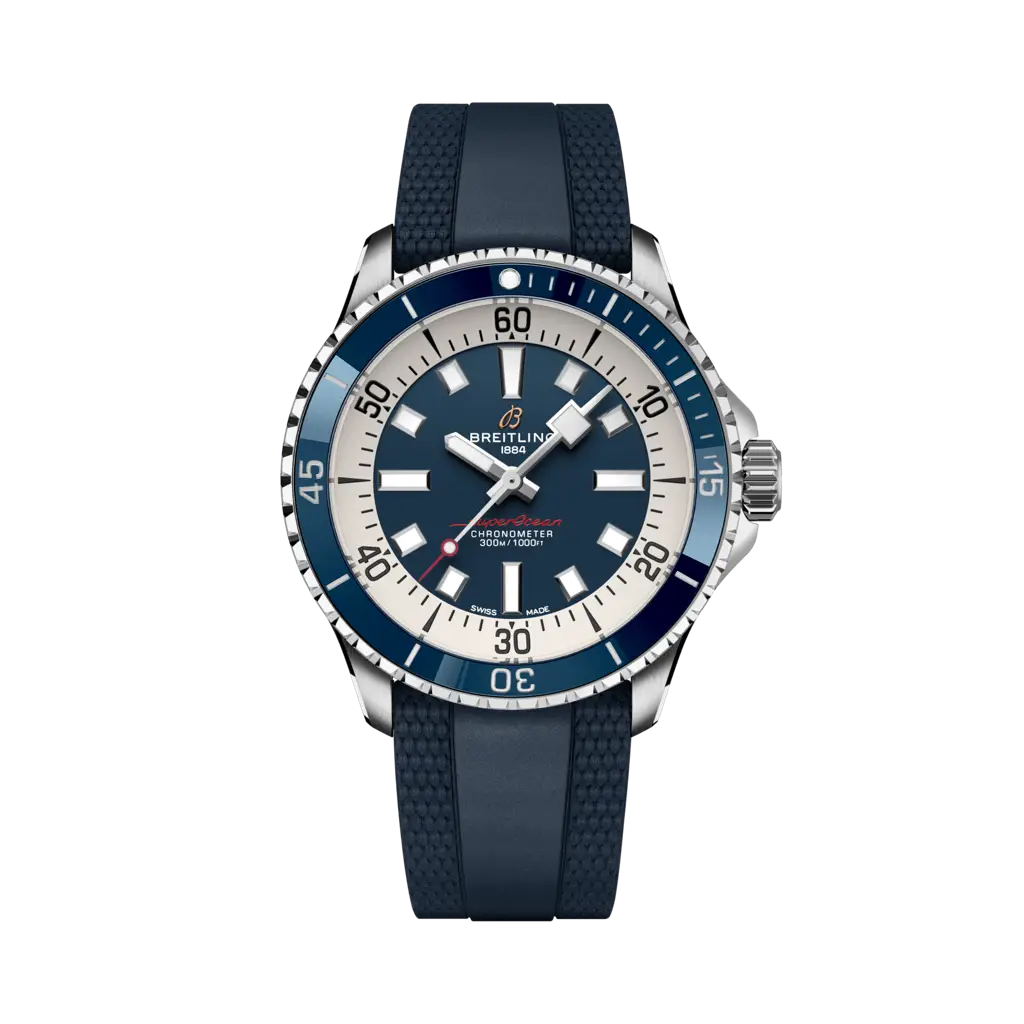 Breitling Superocean Automatic  42 mm Blue Dial Stainless Steel Blue Rubber Strap A17375E71C1S1 - WATCHXNYC