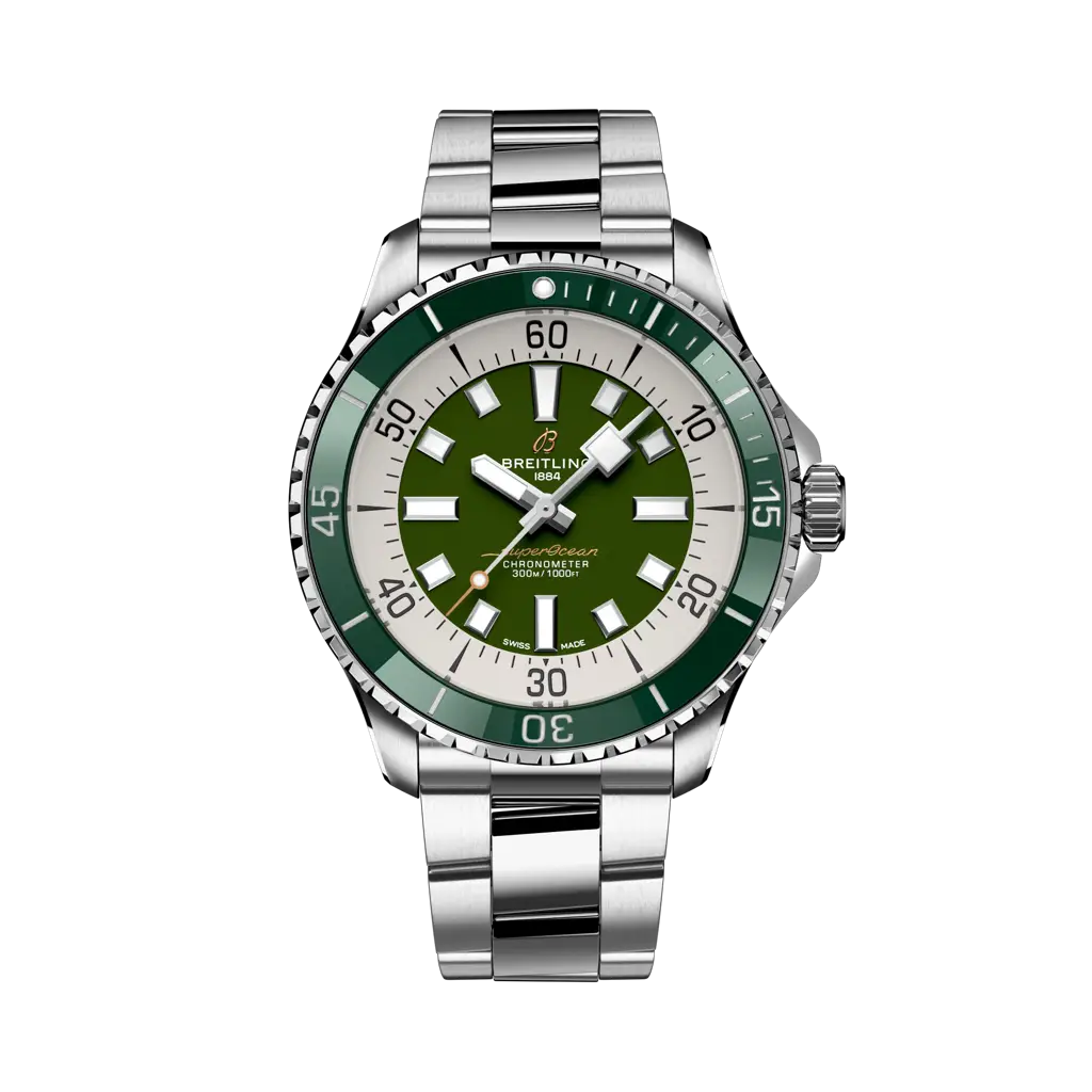 Breitling Superocean Automatic 44 mm Olive Green Dial Stainless Steel Bracelet A17376A31L1A1 - WATCHXNYC