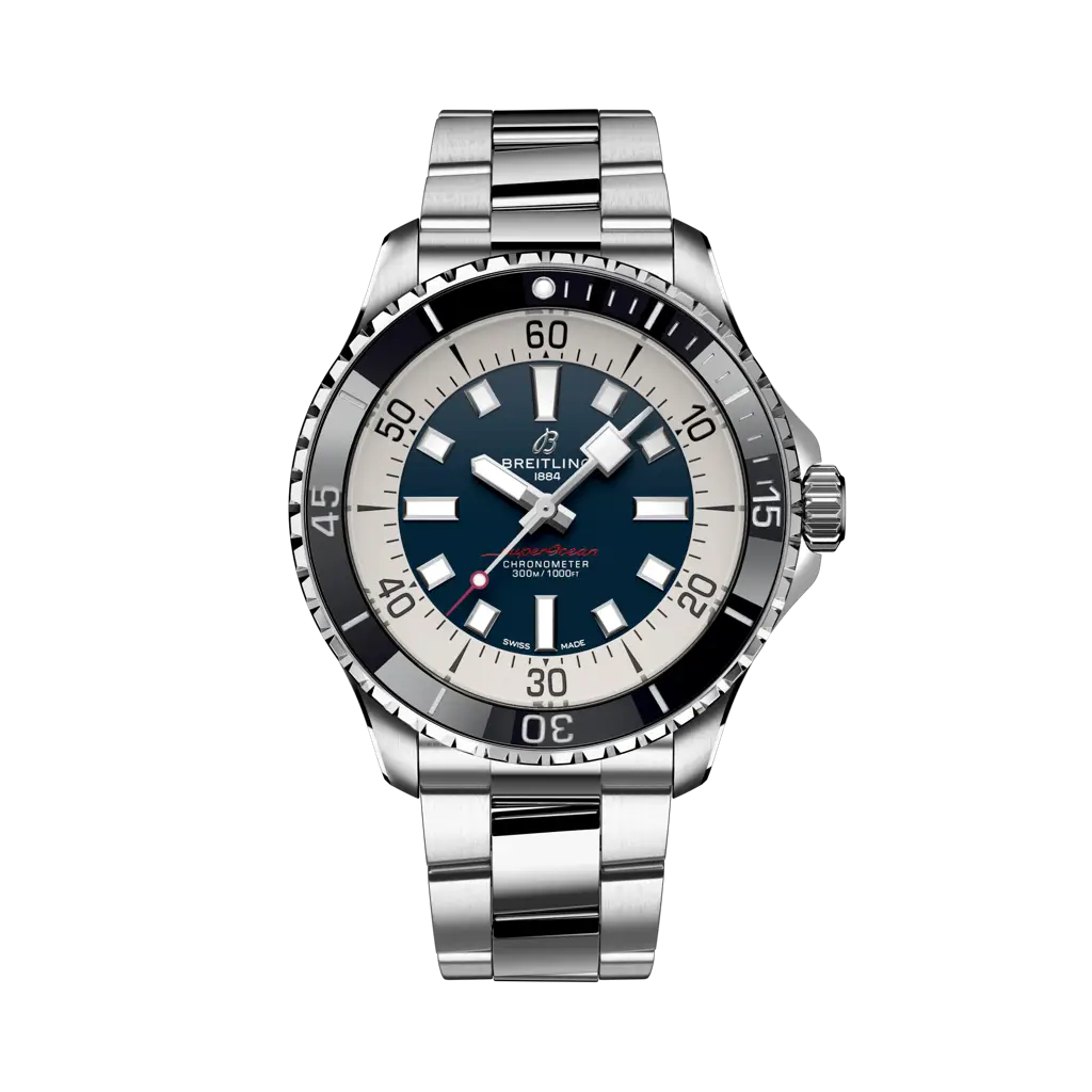 Breitling Superocean Automatic 44 mm  White And Blue Dial Stainless Steel Bracelet A17376211C1A1 - WATCHXNYC