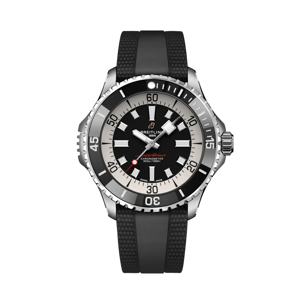 Breitling Superocean Automatic 46 mm Black Dial Stainless Steel Black Rubber Strap A17378211B1S1 - WATCHXNYC