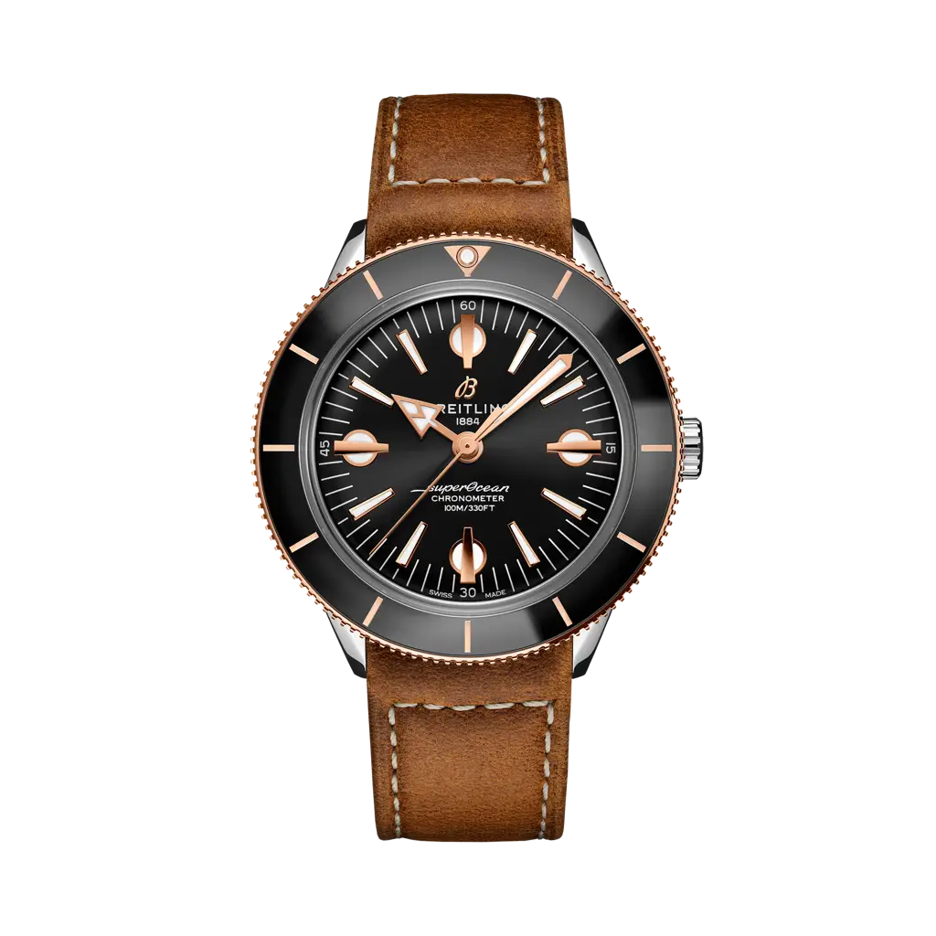 Breitling Superocean Heritage '57 42 mm Black Dial Stainless Steel & 18K Red Gold Leather Brown Strap U10370121B1X1 - WATCHXNYC