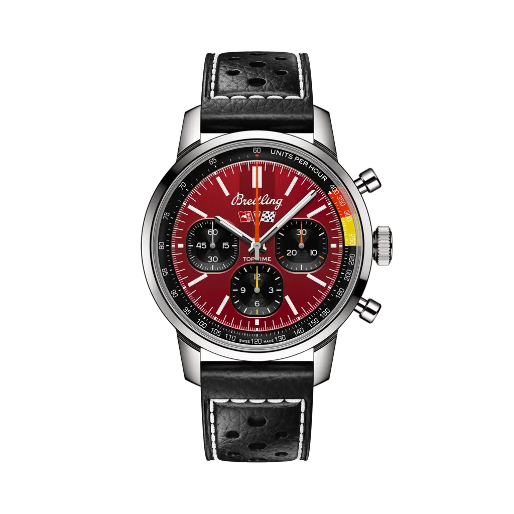 Breitling Top Time B01 Chevrolet Corvette 41 mm Black And Red Dial Stainless Steel   Leather Black Strap AB01761A1K1X1 - WATCHXNYC
