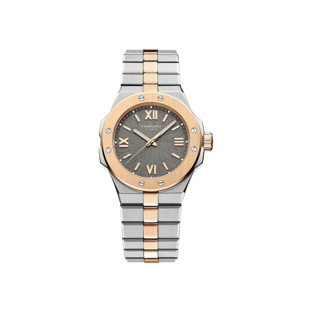 Chopard Alpine Eagle 33 mm Grey Dial 18K Rose Gold And Stainless Steel Bracelet 298617-6001 - WATCHXNYC