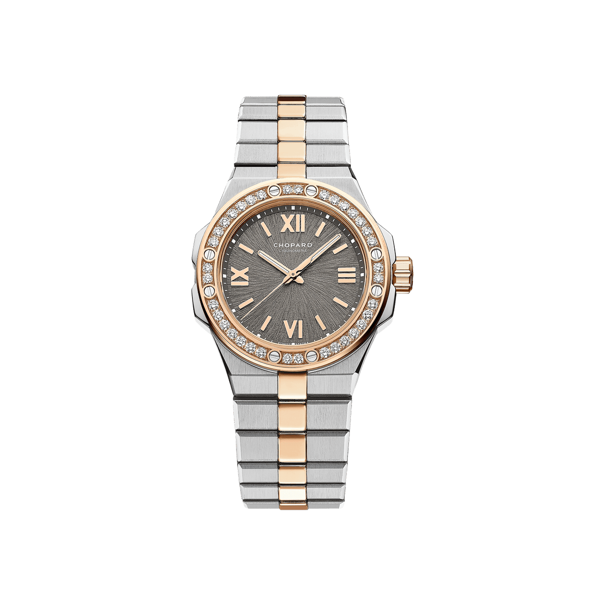 Chopard Alpine Eagle 33 mm Grey Dial with Diamonds 18K Rose Gold And Stainless Steel Bracelet 298617-6002 - WATCHXNYC
