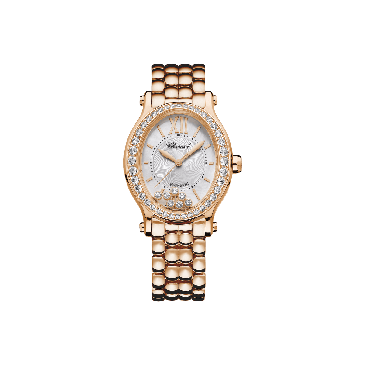 Chopard Happy Sport 29 x 31 mm Silver Dial with Diamonds 18k Rose Gold Bracelet 275362-5005 - WATCHXNYC